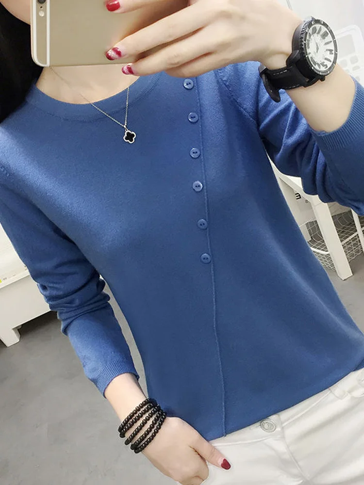 Fashion Solid Color Personality Button Decorate Knitting Sweaters Women New Classic Long Sleeve Autumn Winter Lady Top 2022