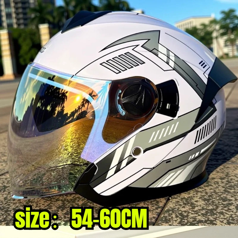 Unisex Motorcycle Helmet with Dual Lens Half Helmet Warm Three-Quarter Motorcycle Racing Style Scooter Helmet for All Seasons