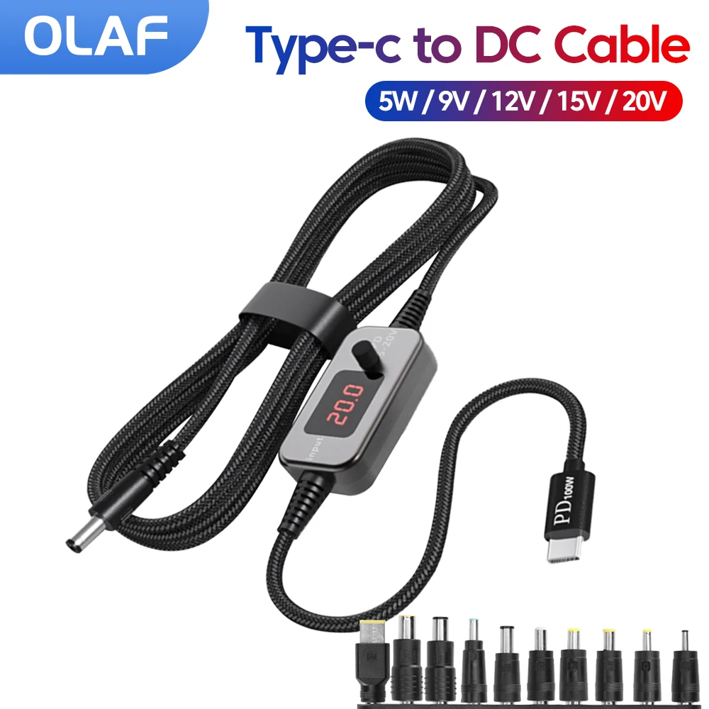 

100 Вт USB C к DC Power Boost Cable Тип C к DC 5 В/9 В/12 В/15 В/20 В Boost Converter Кабель TypeC с регулируемым напряжением для Wi-Fi маршрутизатора
