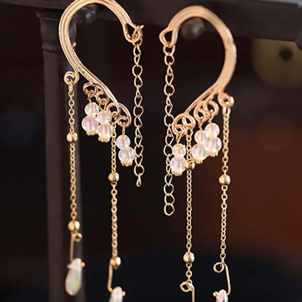 Elegant Pearl Hanfu Face Chain Earrings Headdress Golden Fairy Mask Ancient Style Full Face Mysterious Veil Decoration