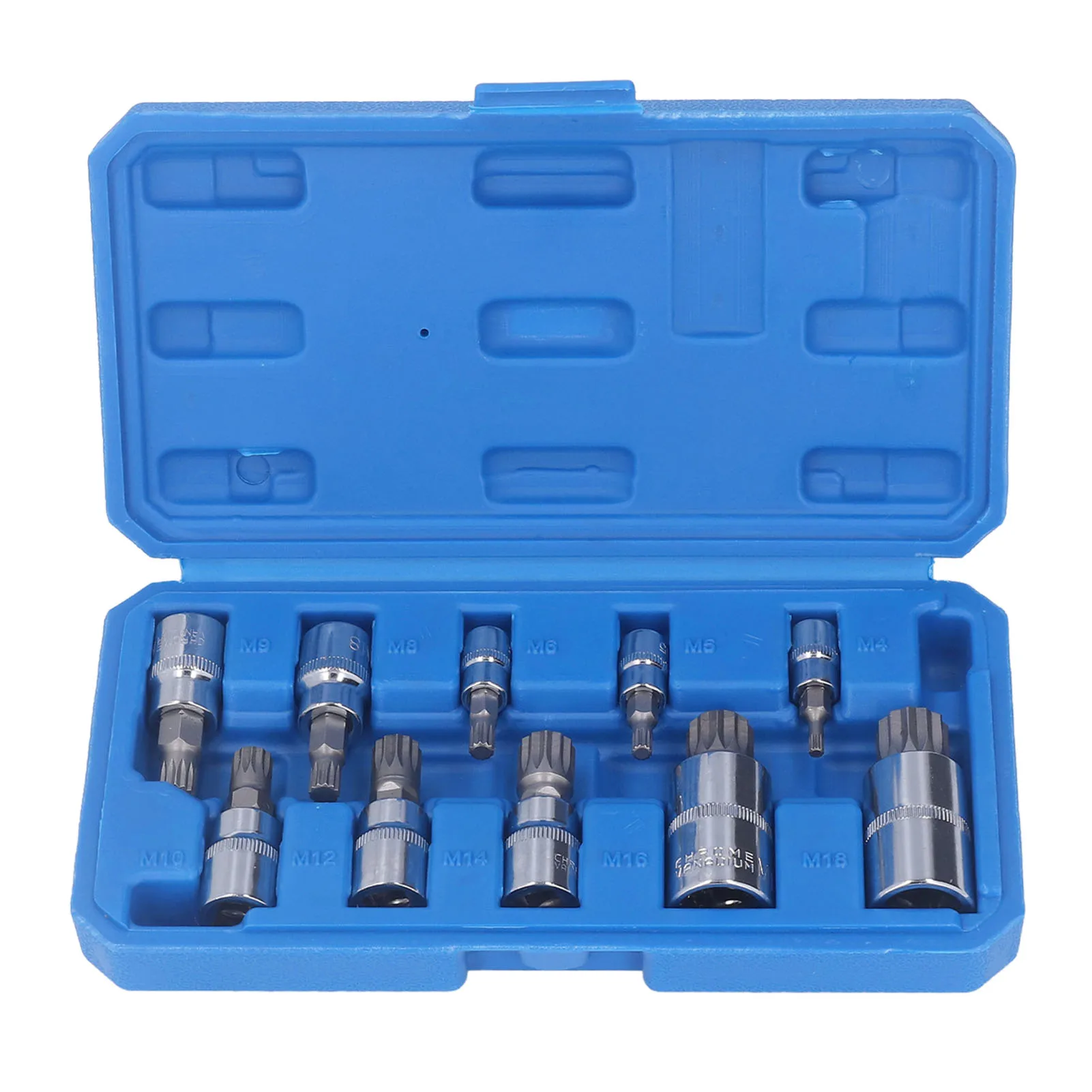 10 Pcs Triple Square Spline Bit Socket M4 To M18 1/4in 3/8in 1/2in Drive CR V Bit Socket Set with Storage Box Hand Tools