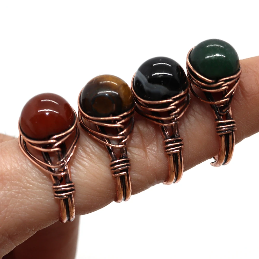 Natural Stone Beads Crystal Ring 10-20mm Red Plated Bronze Winding Charm Fashion Jewelry DIY Necklace Boutique Accessories