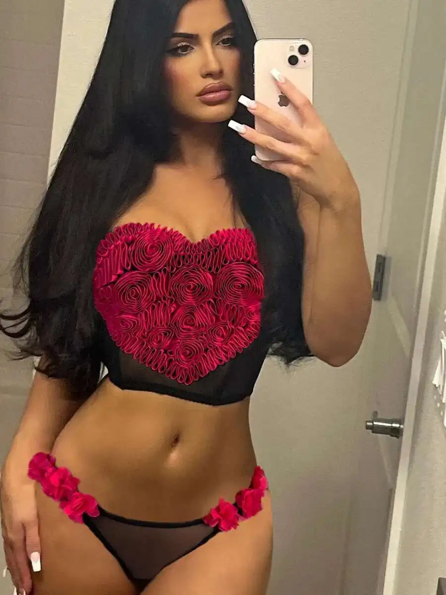 

Sexy Bikini Embroidered Flowers Form A Heart Backless Deep V Suspenders Sleeveless Transparent Bikini Charming Casual Thin 0HGY