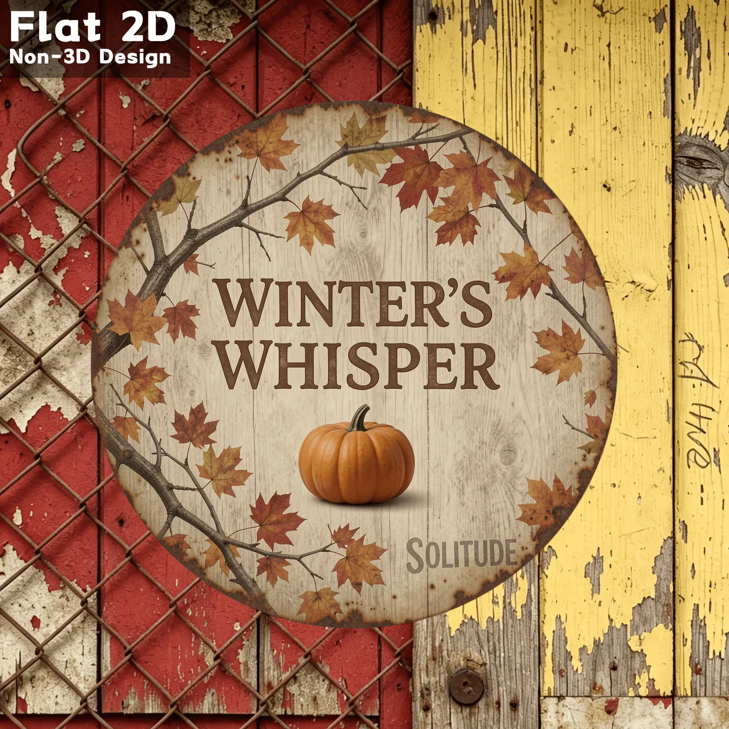Decorative Sign And Plaque 2D Flat Winter Whisper Maple Pumpkin Retro Wooden Decorative Board, Distressed Wood Grain Frame, Autu