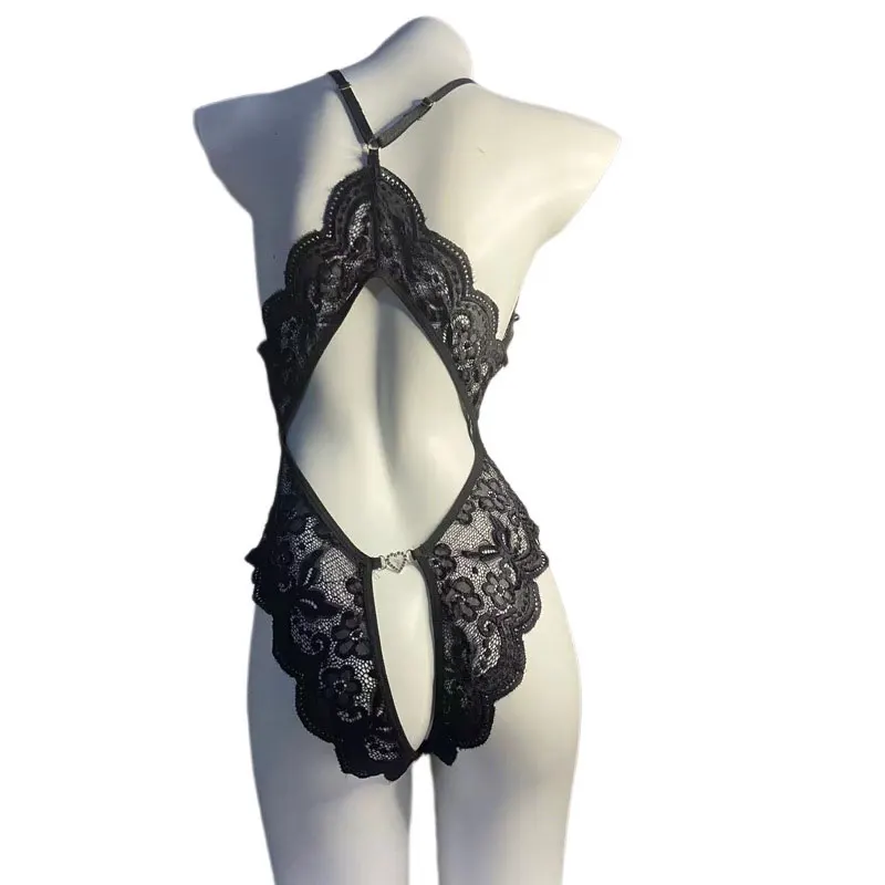 女性のためのホットエロ透明ボディセクシーなタイツランジェリー下着セクシーな衣装レースオープンクロッチランジェリーセットボディスーツ