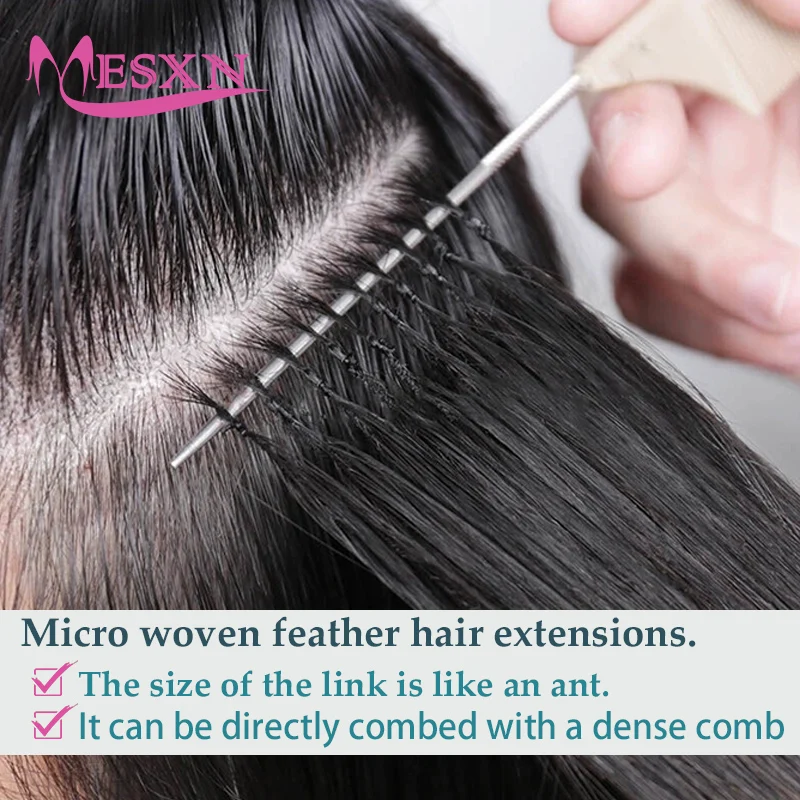 Mesxn-サロン用の羽ヘアエクステンション、100% 本物の天然の人間の髪の毛、快適で見えない、黒と茶色、ブロンド、16 \