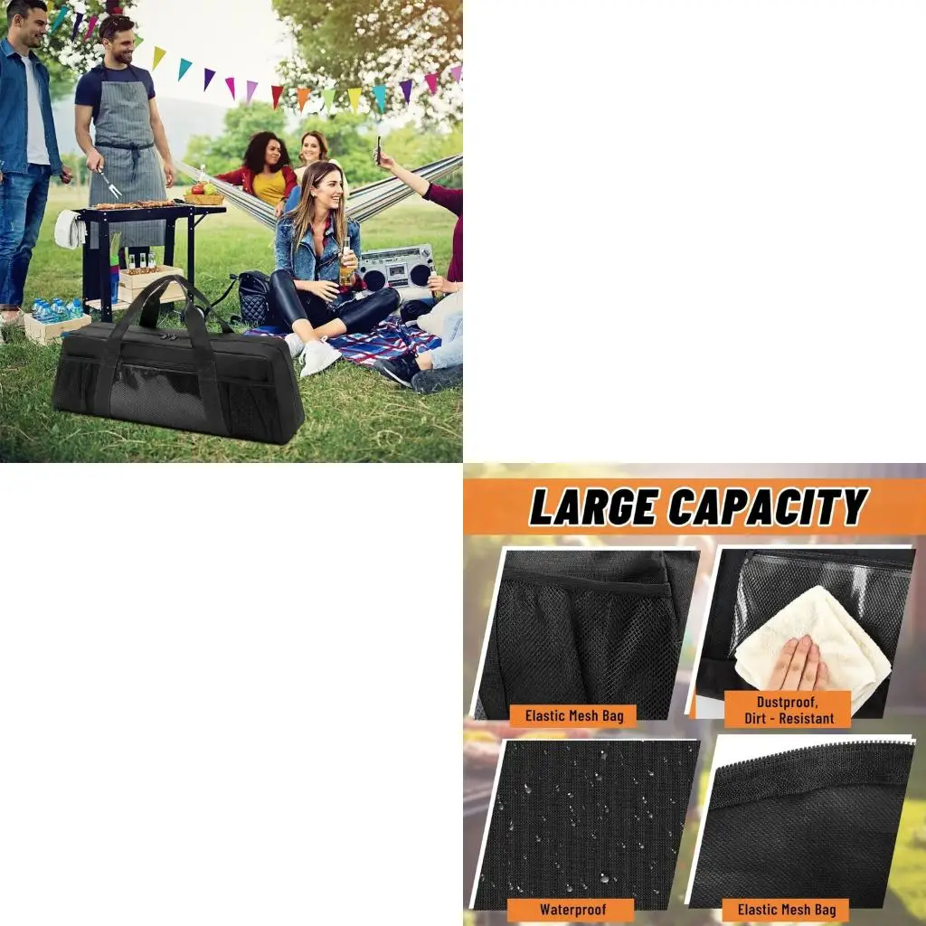 BBQ Supply Carry Bag for Grilling Accessories, Multi Pocket Storage Case for Camping, Cookout Cooking, Quick Access high quality