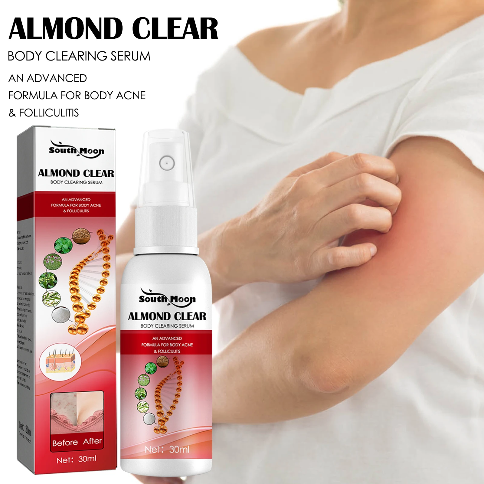 

Almond Body Clearing Serum antifunga for body acne folliculitis back butt chest thighs shoulders mandelic acid antibacteri