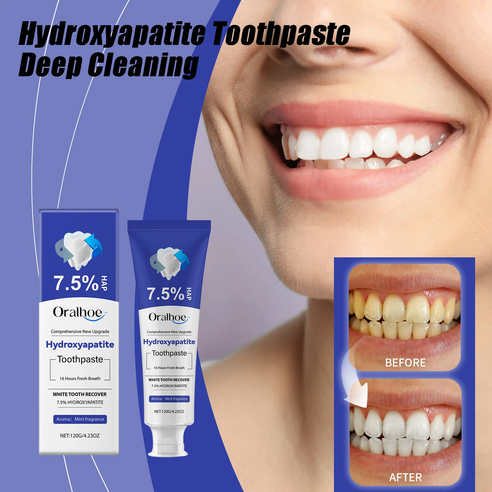 

Зубная паста для чистки полости рта Гидроксипатит Ниацинамид Пробиотики Зубная паста Легко удаляет пятна на зубах Стойкая свежесть Уход за полостью рта