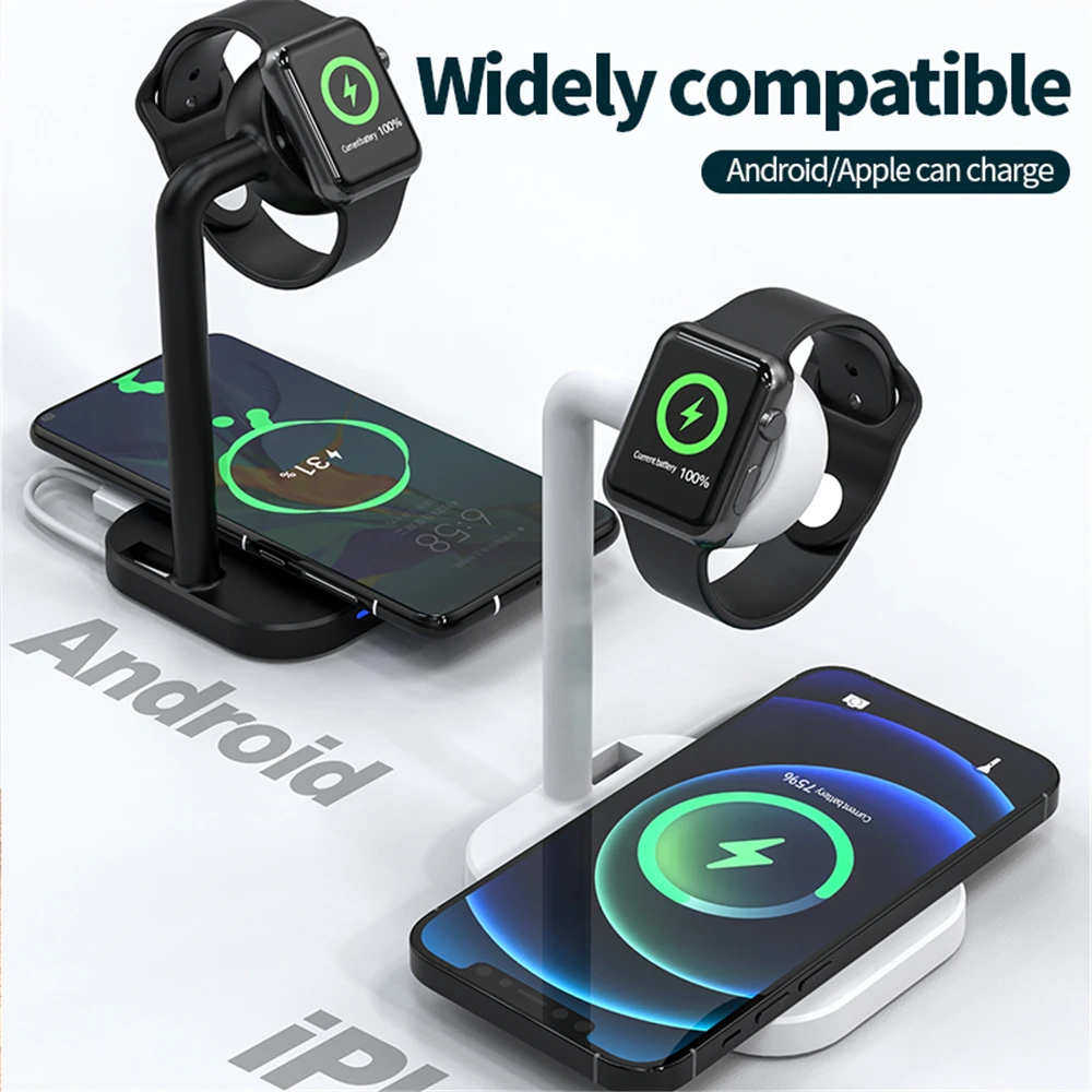 

2 in 1 Magnetic Wireless Charger 15W Fast Charging Station Stand Dock For iPhone 12 Chargers For Watch Airpods