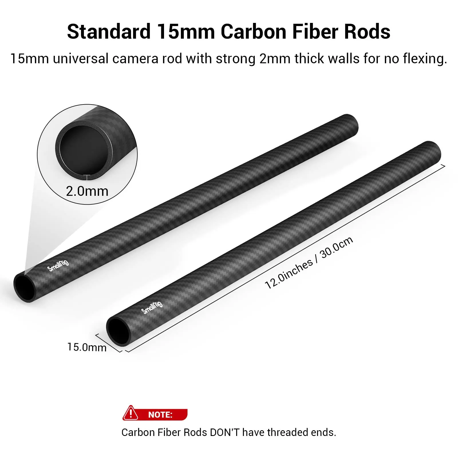 Aste In Fibra Di Carbonio Da 15 Mm Per DSLR | Lunghezza 10 Cm | Sistema Supporto Rod Clamp | Leggere E Resistenti