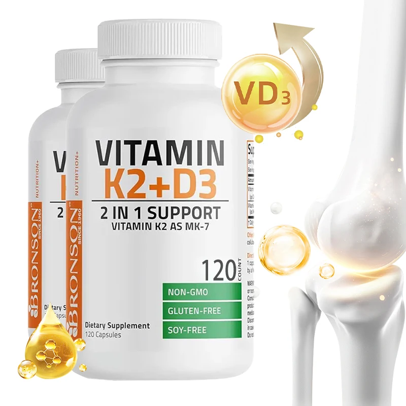 Vitamin K2 MK7 + D3 Capsules - Promotes Calcium Absorption for Overall Health and Maintains Bone Health and Joint Flexibility