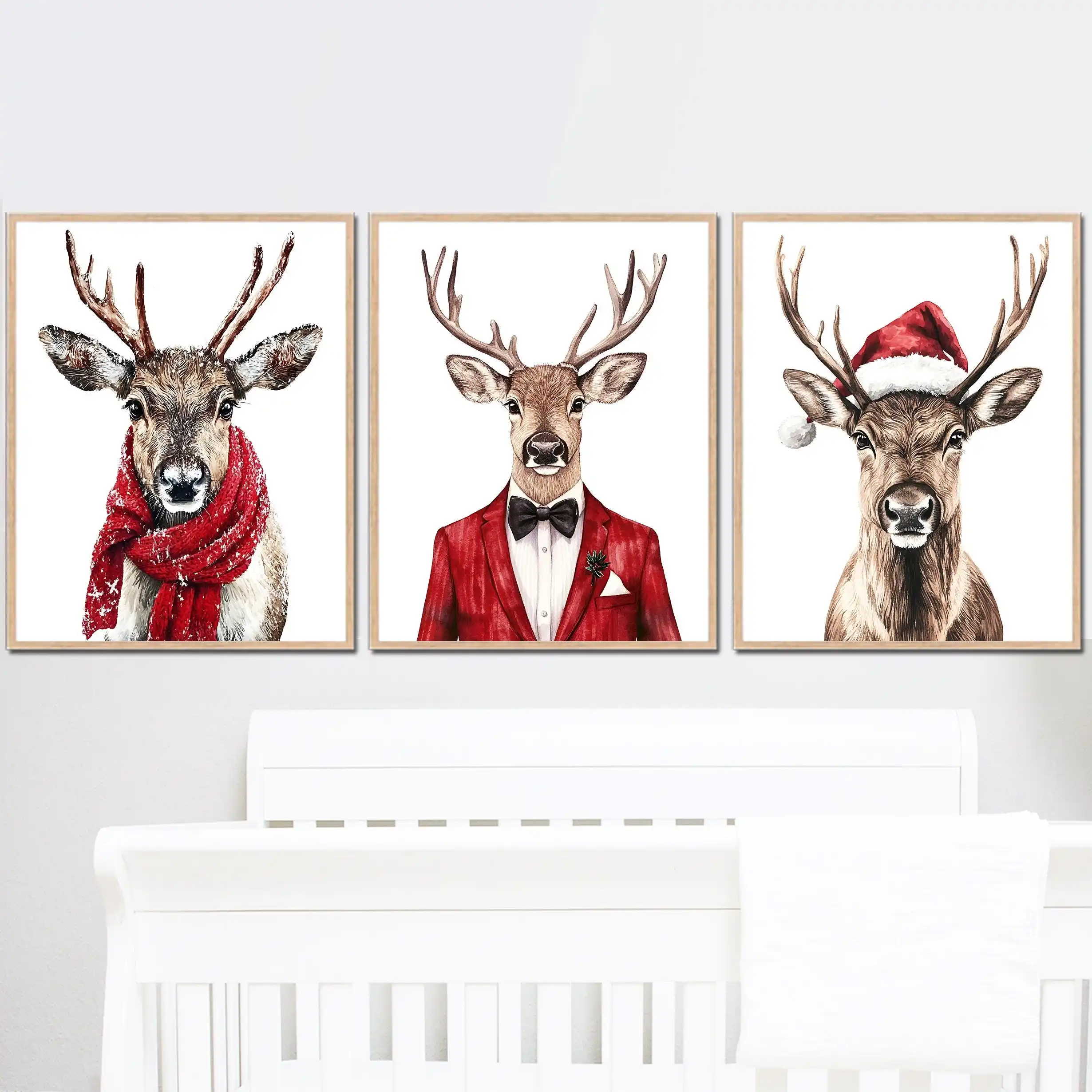 1/3pcs Christmas Reindeer Canvas Posters Modern Minimalist Animals Poster Xmas Home Gift Holiday Poster for Living Room Decor