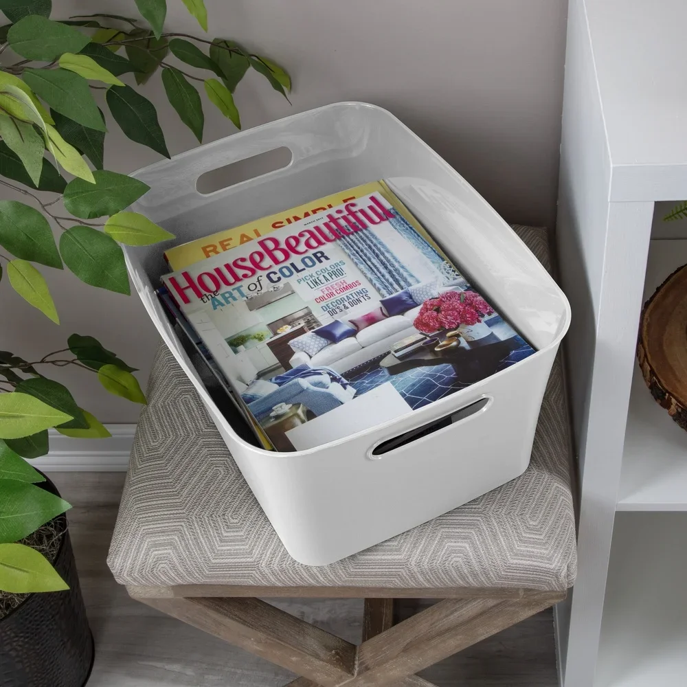 3個パック 大型収納ビン プラスチック製コンテナ 取っ手付き クローゼット キッチン バスルーム リビングスペースの整理整頓用