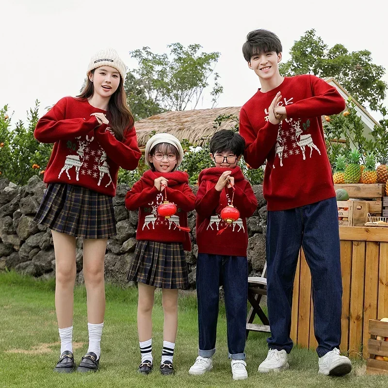 Family Cotton Deer Sweatshirt Women Dress Dad Girl Boy Tops Pants Couple Outfits New Year ClothesMatching Outfits Christmas Mum