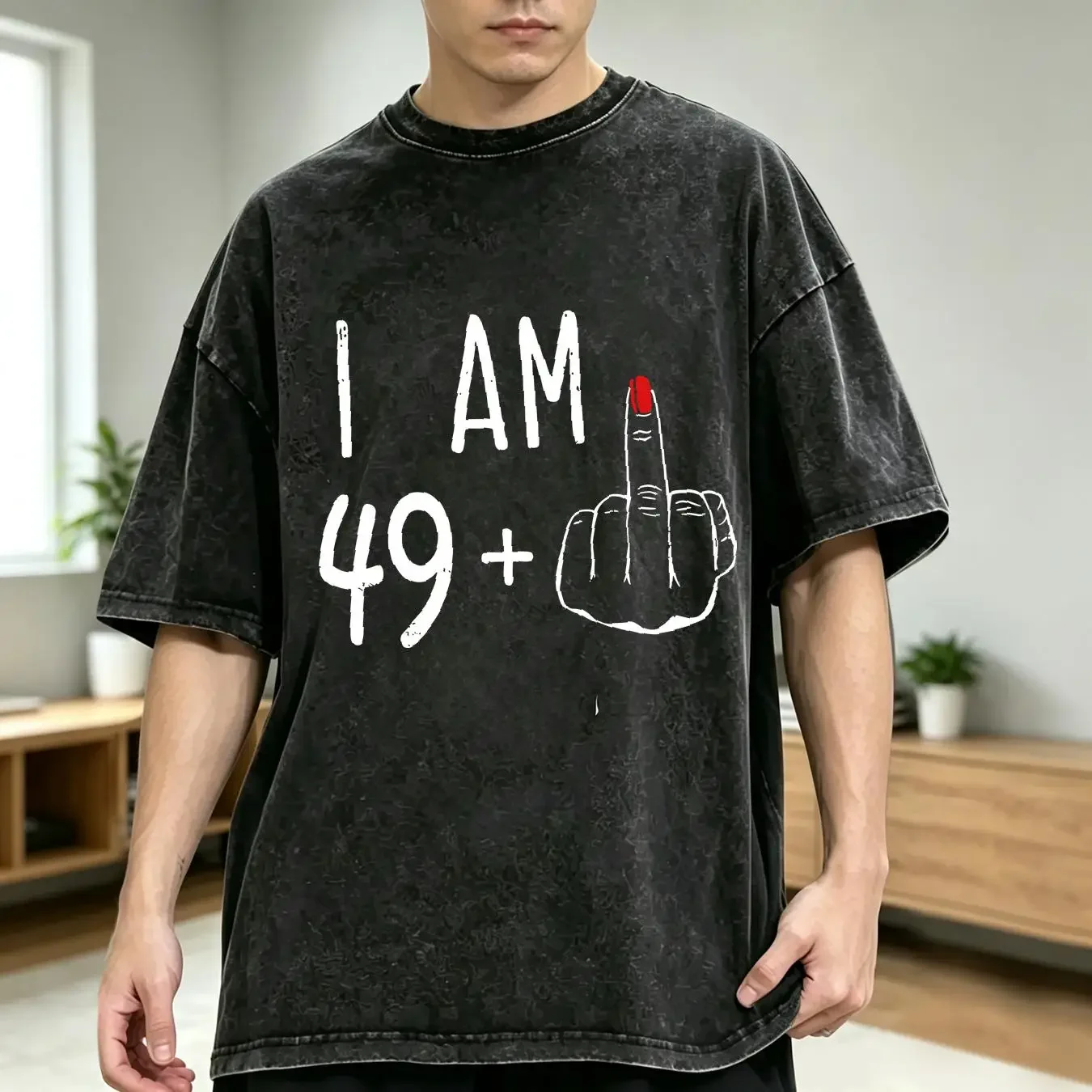 washed T Shirt I Am 49 Middle Finger 50th Birthday  vintage Washed fashion designer clothes Top For Everyday Wear Comfortable