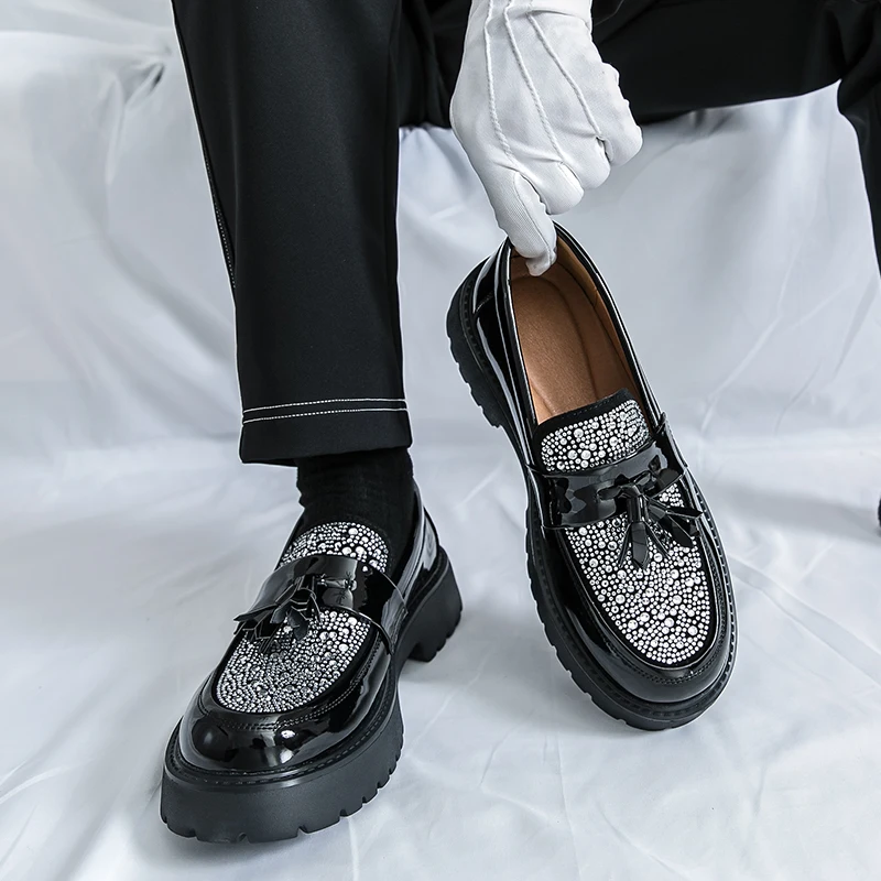 

Mens Loafers Tassel Rhinestone Dress Shoes Fashion Casual Business Oxford Shoes