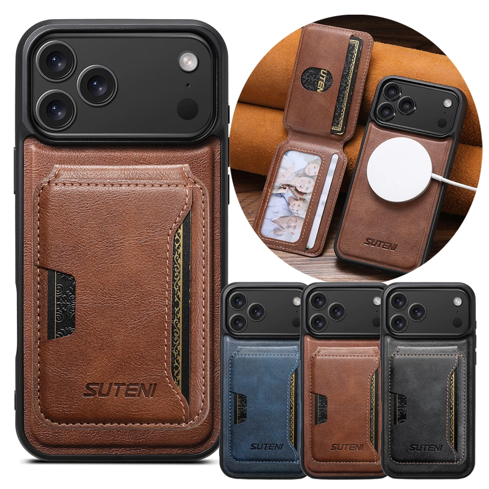 

2 in 1 Leather Case For iPhone 17 Promax Air 16 Pro max 15 Plus 14 Pro 13 Pm 12 Cards Slots Holder Kickstand Phone Cover