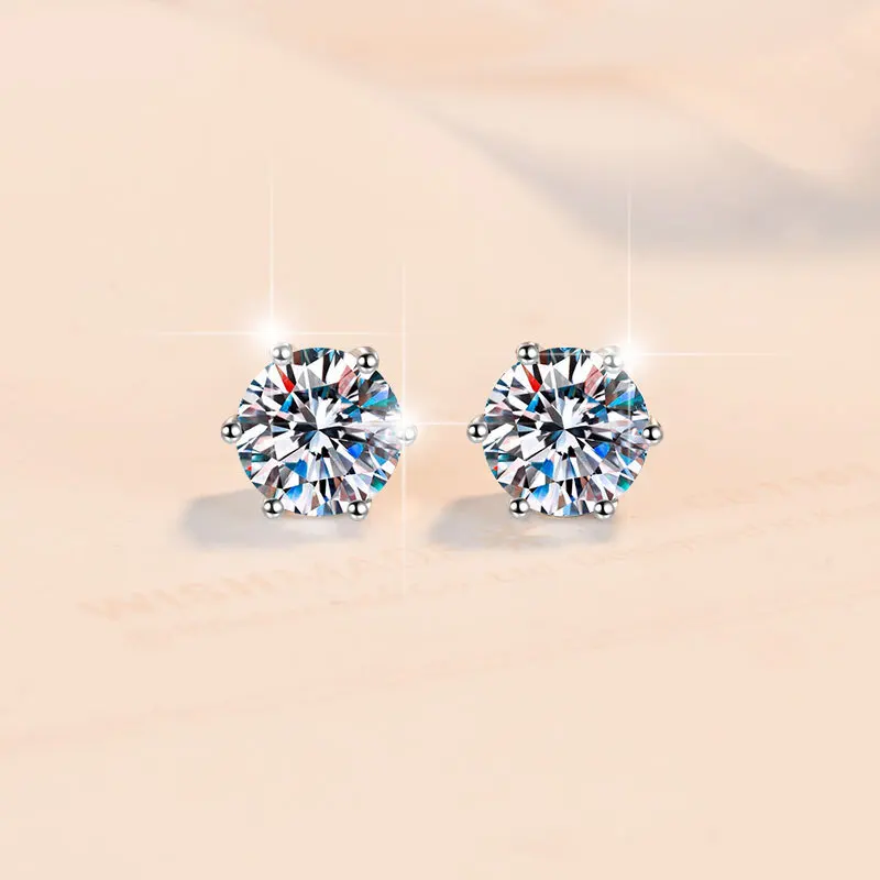 

925 Pure Silver Earnail Female New Earrings Six Claw Screw Pattern 1 Carat Moissanite Simulation Earrings