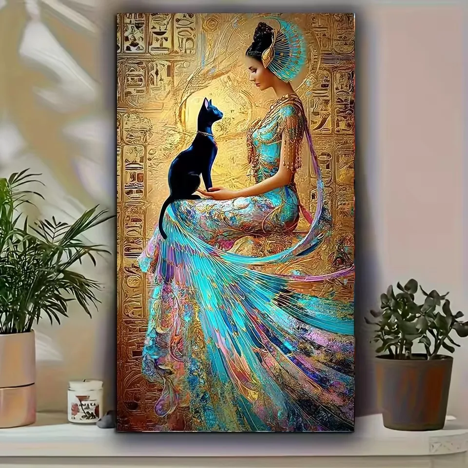 Large Size Black Cat And Woman Queen Full Square Round Diamond Painting Diy Diamond Art Mosaic Embroidery For Home Decor