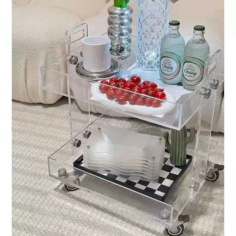 Nordic Acrylic Trolley with Wheel Kitchen Rack Transparent Rolling Storage Cart Removable Snack Cart Storage Rack Rolling Cart