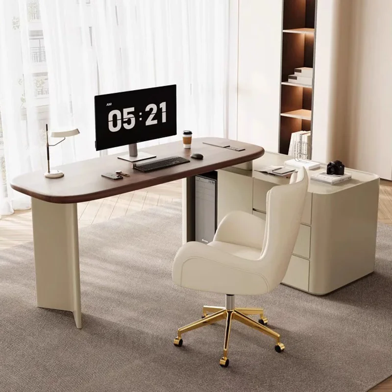 

Modern Wooden Desk with Drawer Storage Cabinet , Contemporary Writing Table for Home Office or Study