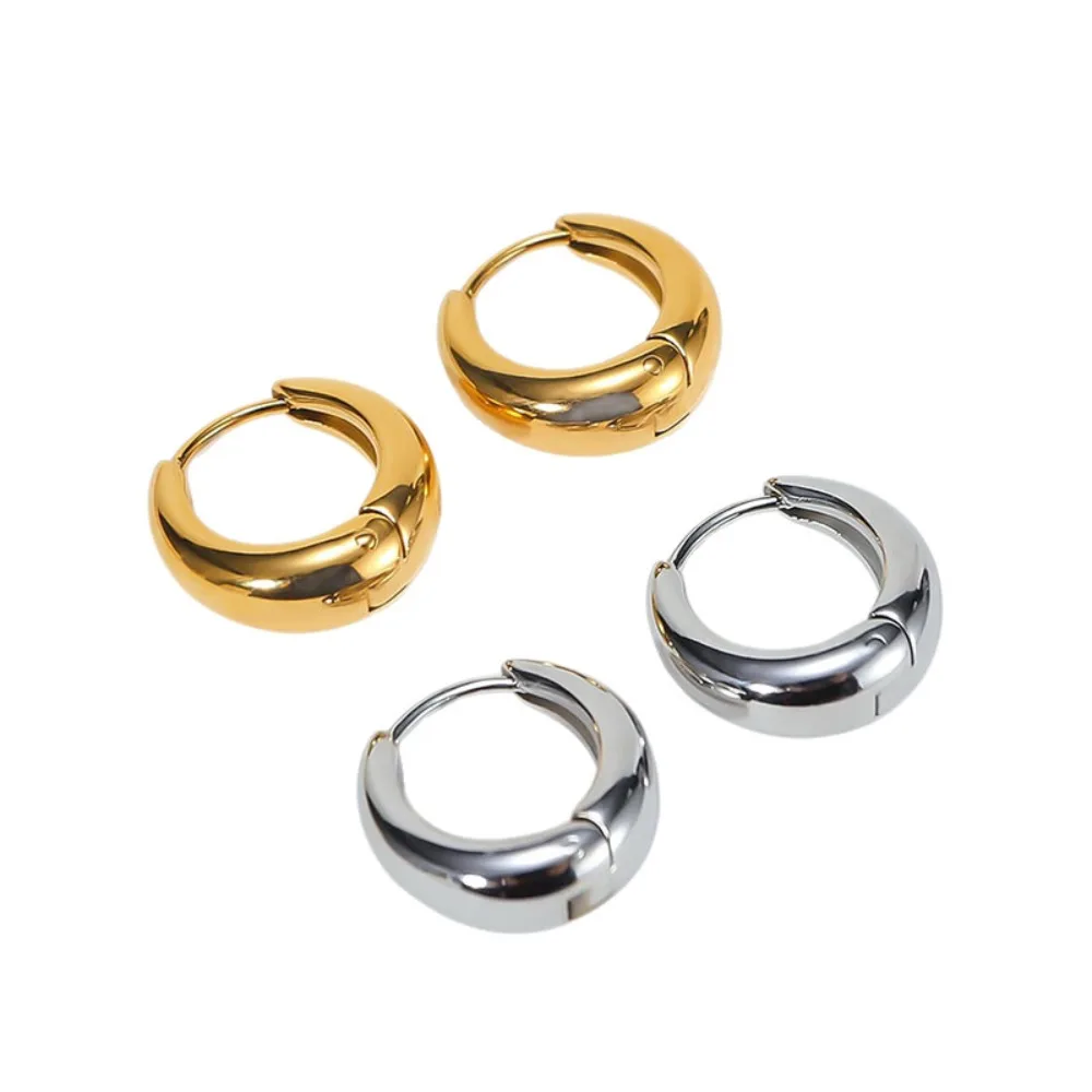 

Gold Plated Chunky Hoop Earrings, Smooth C-Shaped Huggie Earrings for Women, Minimalist Jewelry