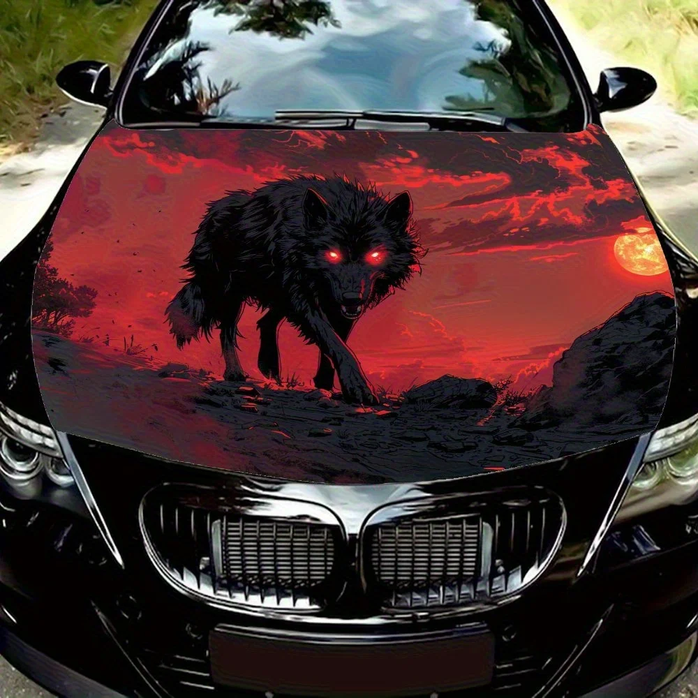 

Wolf Running In The Sunset Car Hood Decal Sticker - Durable Vinyl Wrap With Vibrant Flames & Smoke Design, Fit For Most Vehicles