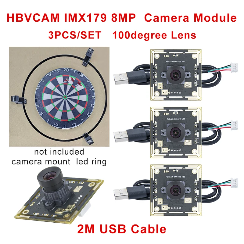 HBVCAM 8MP 100 Degree Camera Module IMX179 for Autodarts Scoring System 30fps with 2m Cable Resolution 1920x1080