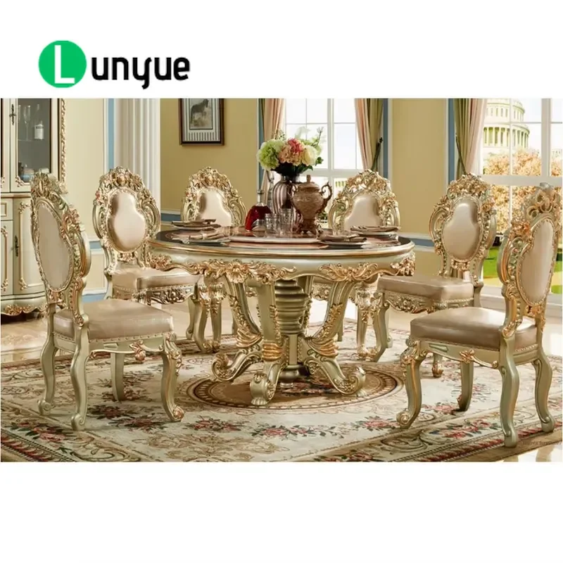 Antique Italian Style Solid Wood Round Dining Table Set Luxury Furniture for Home Kitchen Living Room Durable Elegant Design
