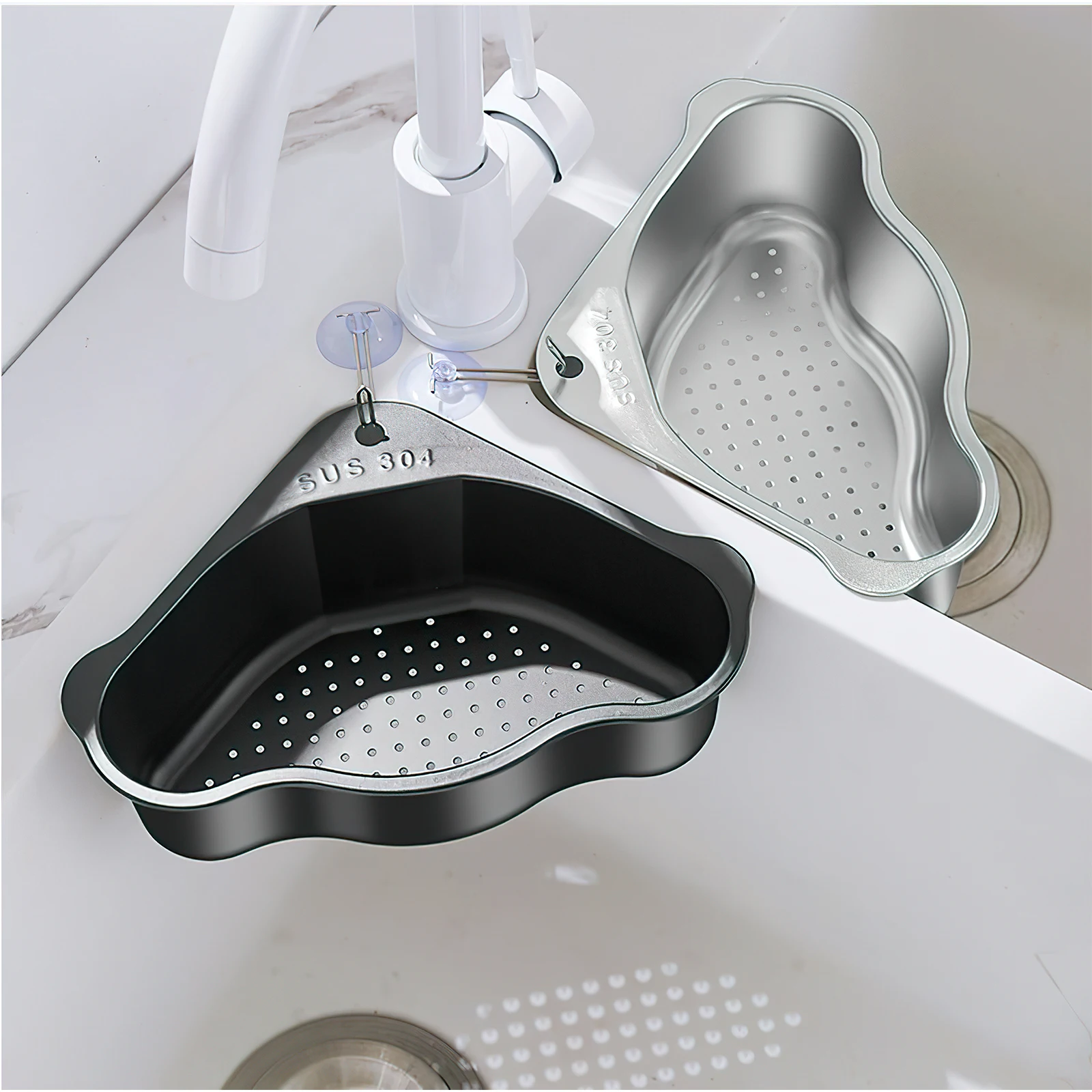 

Stainless Steel Drain Basket Reusable Sink Corner Strainer Wear Resistant 304 Kitchen Storage Triangle Design Multi functional