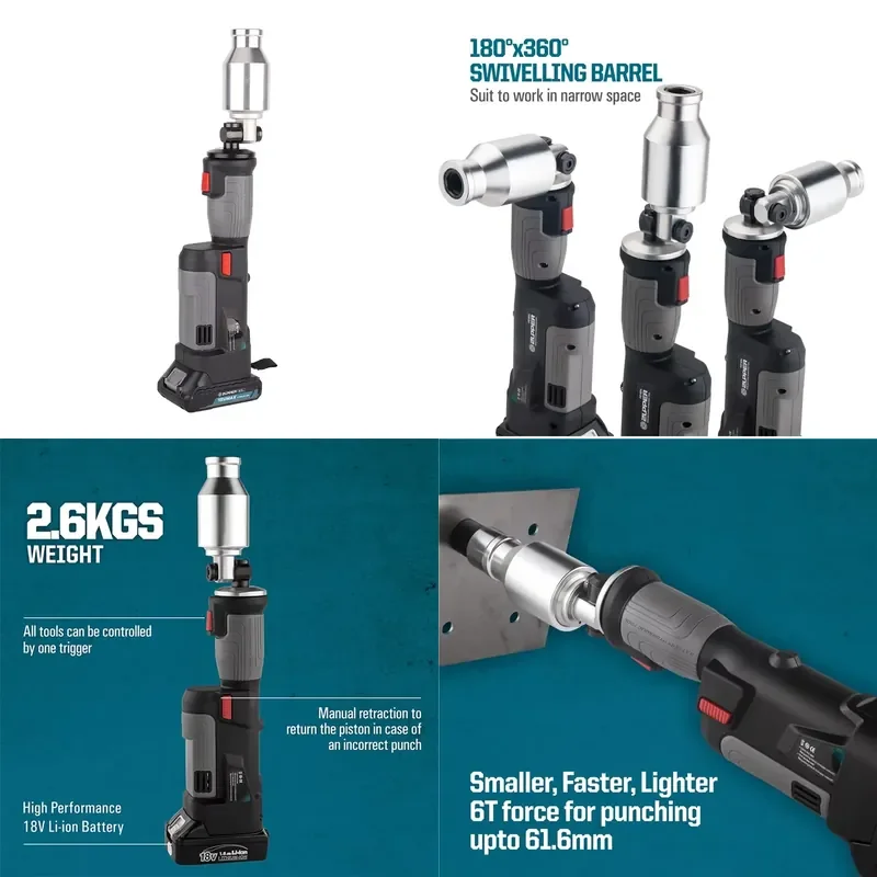 ZUPPER PZ-6AL Battery Hole Punch Driver with 60KN Output for Mild Steel & Stainless Steel Hydraulic Hole Punchers