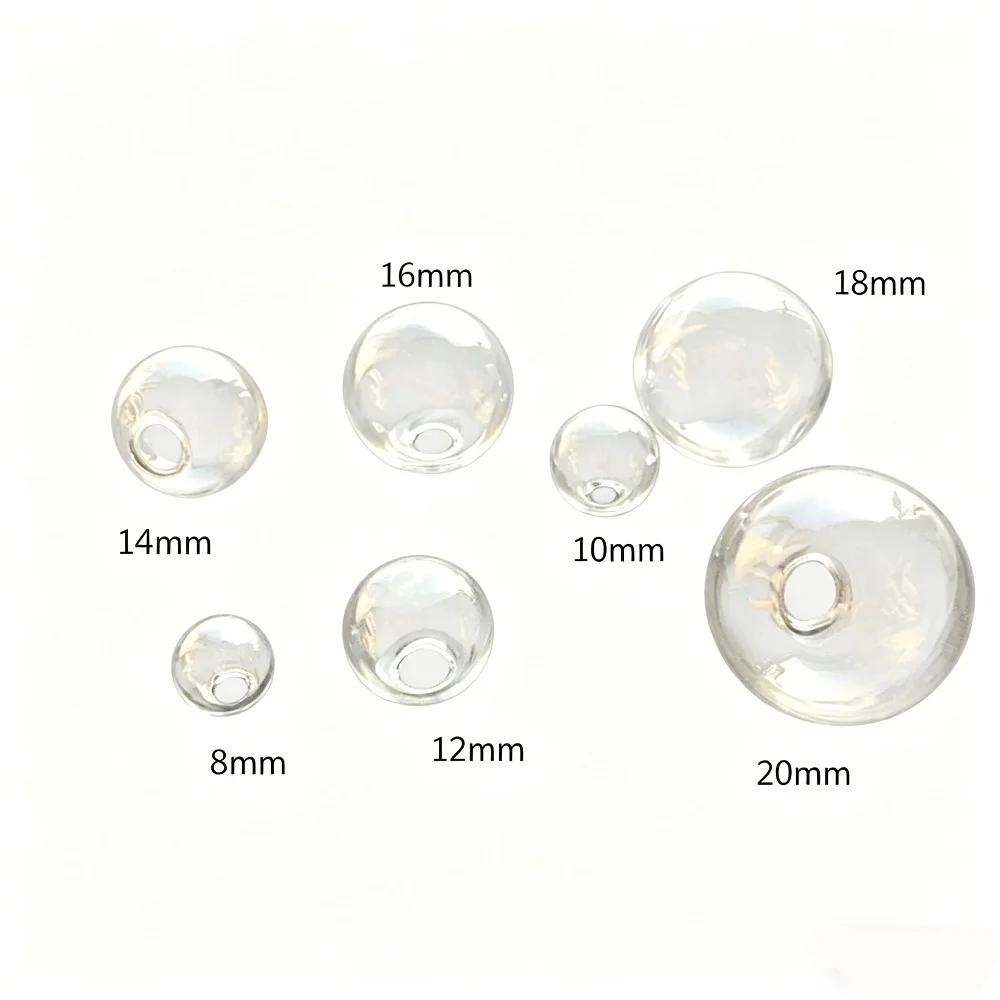 100pcs B Grade Mini Lightbulb Globes 8-20mm round Glass Balls with Hole Hollow Orbs Vial Pendants for Crafts And DIY