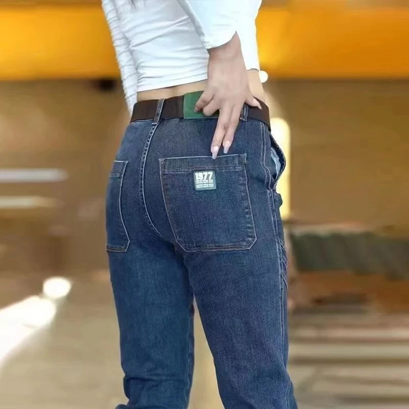 Mode Heren Patchwork Print Casual Jeans Nieuw Design Street Wear Chique Denim Broek Zwart Blauw Elastisch Slank Merk Mannenjeans