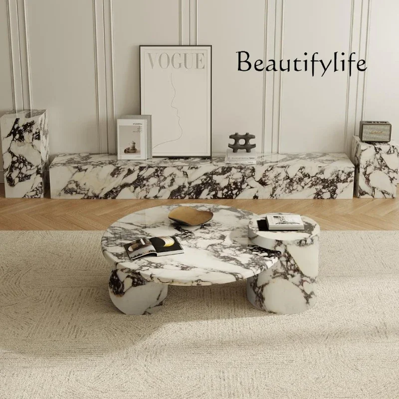 YY طاولة جانبية بأرجل سوداء فاخرة ومركز رخامي جمالي فاخر لغرفة المعيشة طاولة قهوة مستديرة بتصميم حديث أثاث Salontafel
