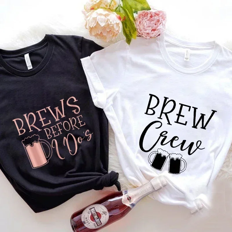 Bachelorette Hen Party T-shirt Brews Before I Do's Team  Crew Tees Beer Brewery Bachelor Tshirt  Wedding Party Tops cotton