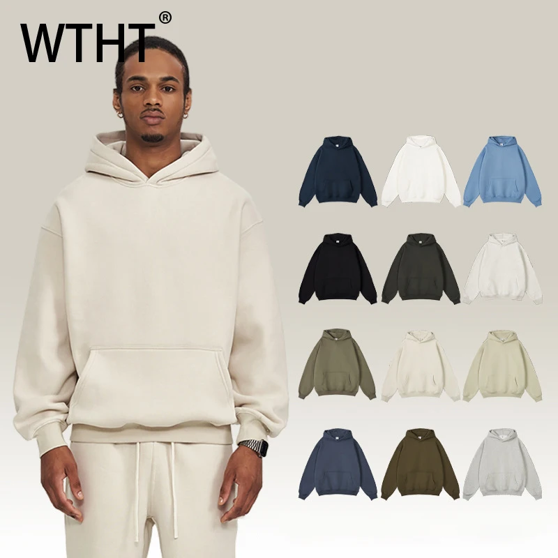 

Мужская винтажная толстовка WTHT 2026 года, весна, однотонная, свободного кроя, модная, с капюшоном, утепленная, повседневная, модель 2A2636