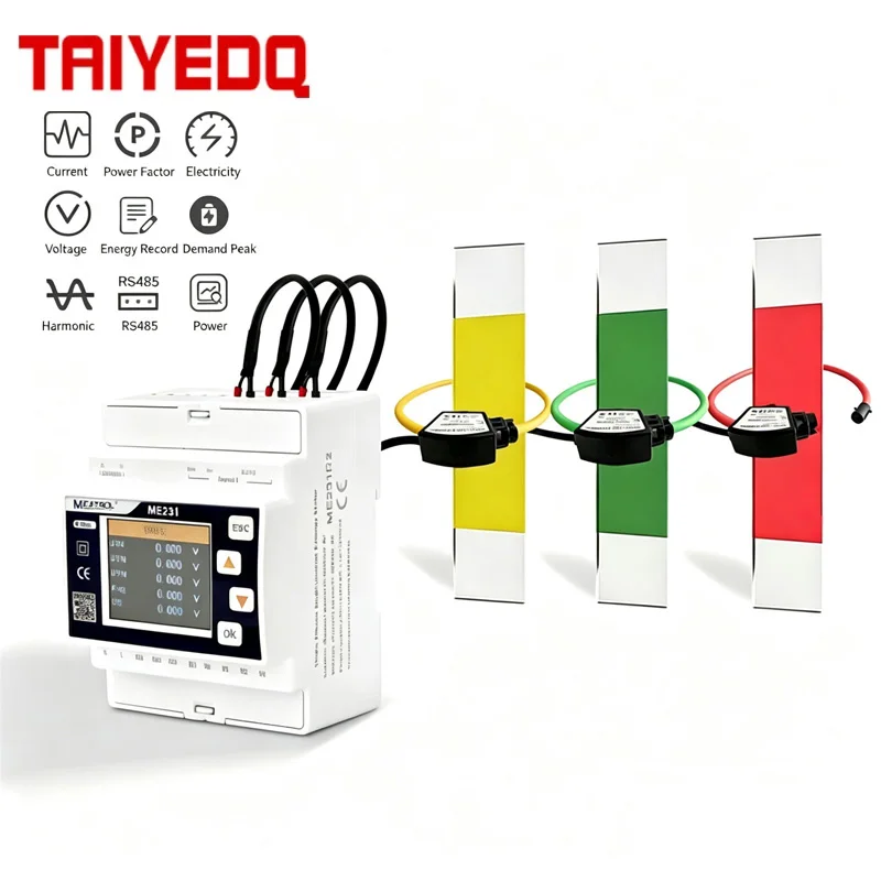 Three Phase Electric Meter ME231 Roche Coil Power Harmonic Current Voltage Electricity RS485 Non Rewiring Power
