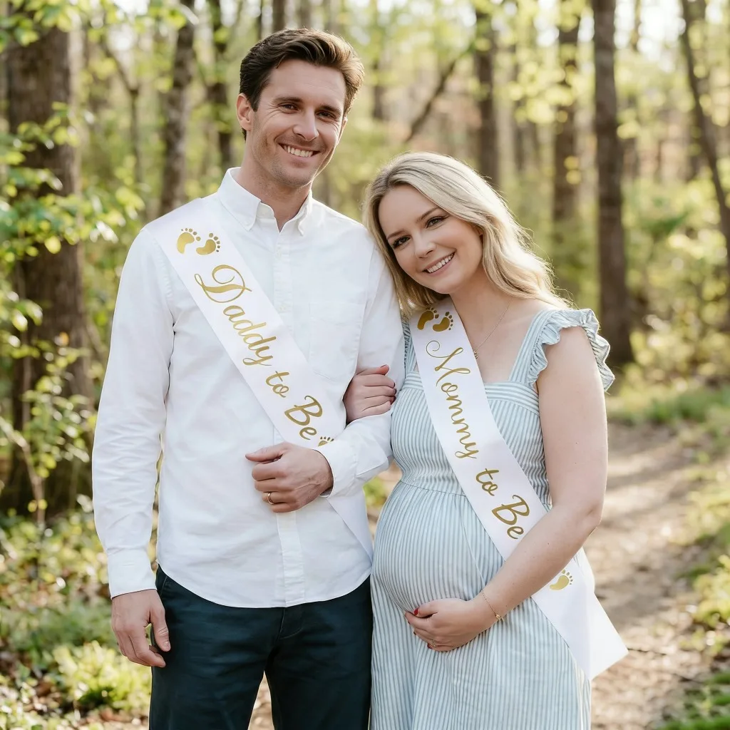Baby-Shower-Dekorationen und Geschenke für Jungen und Mädchen, Schärpen für werdende Mütter und Väter, Geschlechtsenthüllungs-Party