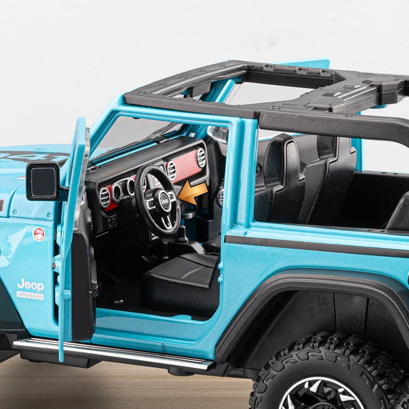 1:24 Wrangler Rubicon Afneembare Dak Legering Model Auto Geluid en Licht Trek kinderen Speelgoed Collectibles verjaardagscadeau