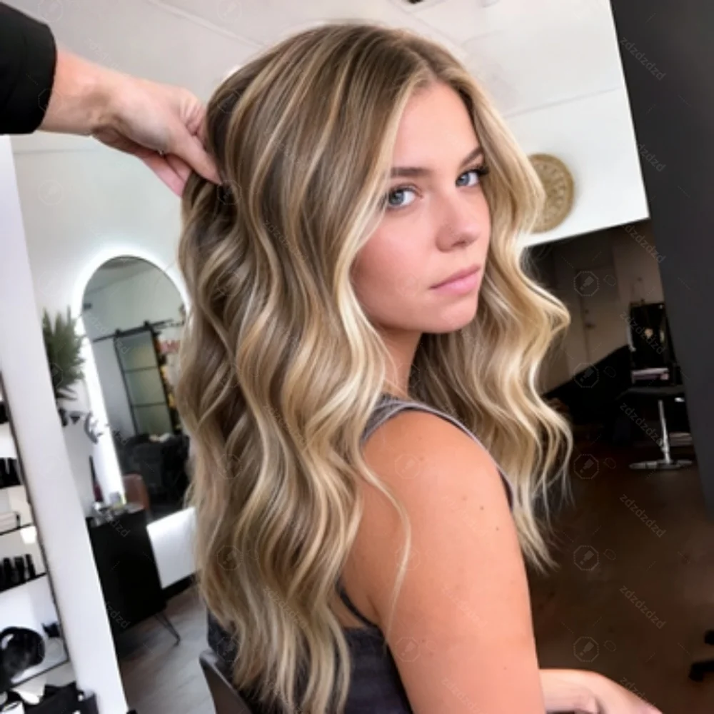24Inch Natural Soft Highlight Blond Wave Glueless Women HD Lace Front Wig Hair Pre Plucked Transparent Lace Hair Wig