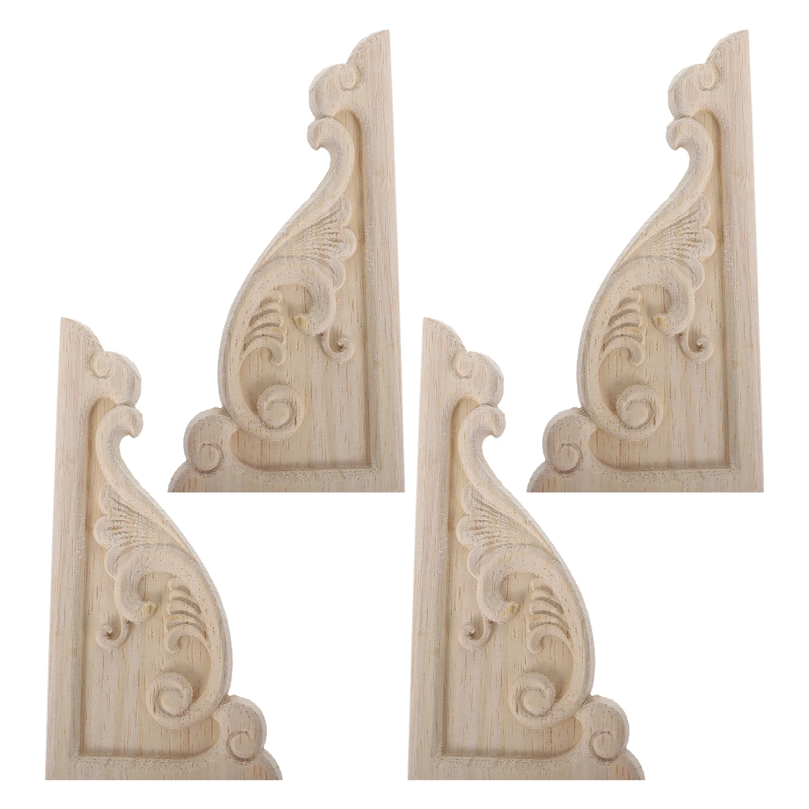 

4pcs Solid Wood Carved Corner Appliques Ornate Decorative Onlays Unpainted Natural Trim For Furniture Door Cabinet Frame Baroque