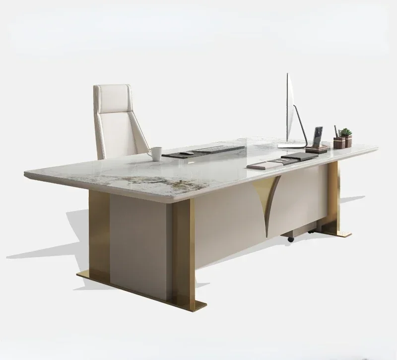 

Modern Light Luxury Stone Plate Computer Desk Manager President Office Desk Female Boss