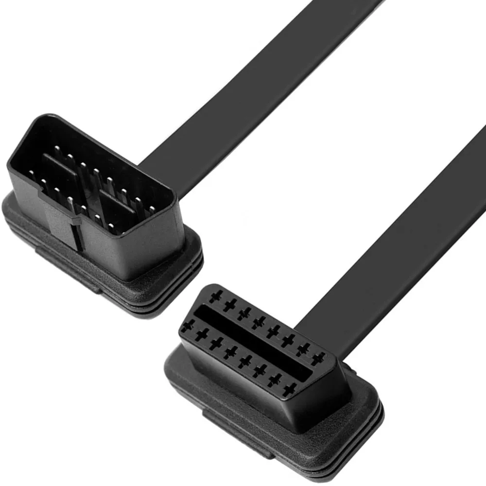 30/60/100/150CM OBD2 Male To Female Extension Cable 16-pin Elbow Flat Cable Noodle Cable GPS Tracking ELM327 Car Detection Cable