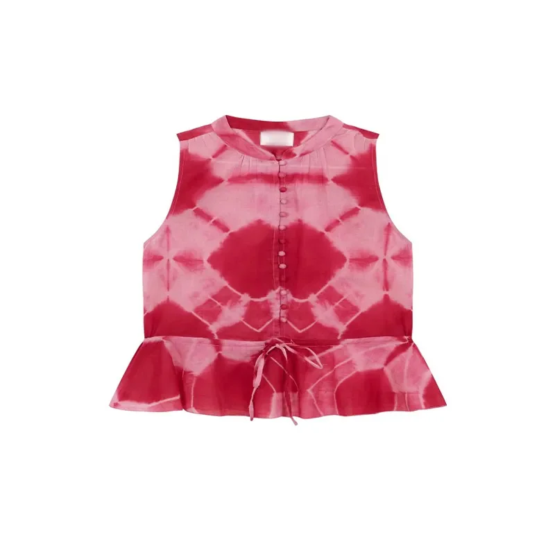 Women Contrasting Print Sleeveless Tops Set Fashion Loose Lace Up Vest High Waist Skirt Two Pieces Sets Summer Female Streetwear
