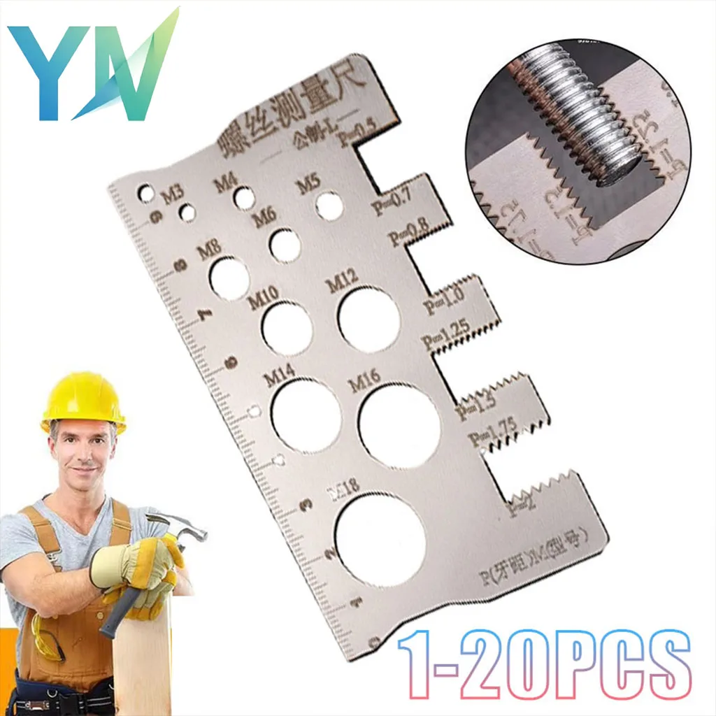 1-20PCS Stainless Steel Bolt Gauge Ruler Metric Imperial Thread Pitch Measuring Tool for Nuts Fasteners Automotive Repair
