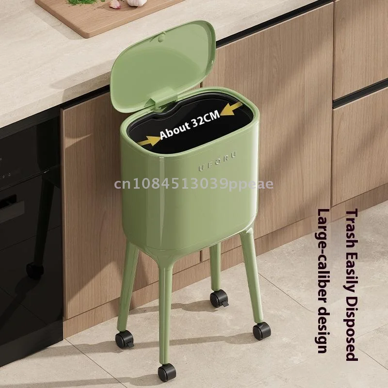 {QTG333} No-Bend High-Leg Trash Can With Press-to-Open Lid - Large Capacity Oval Kitchen & Living Room Bin, Durable Plastic