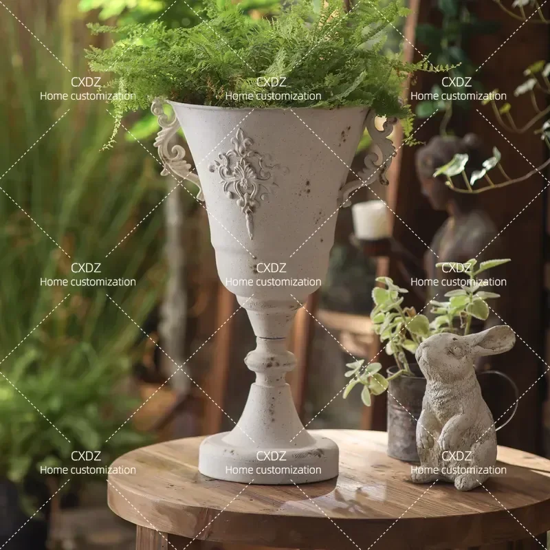 Retro Wrought Iron Imitation Flower Vase Tall Floor Planter for Living Room Balcony Home Decor B&B Shop Decoration
