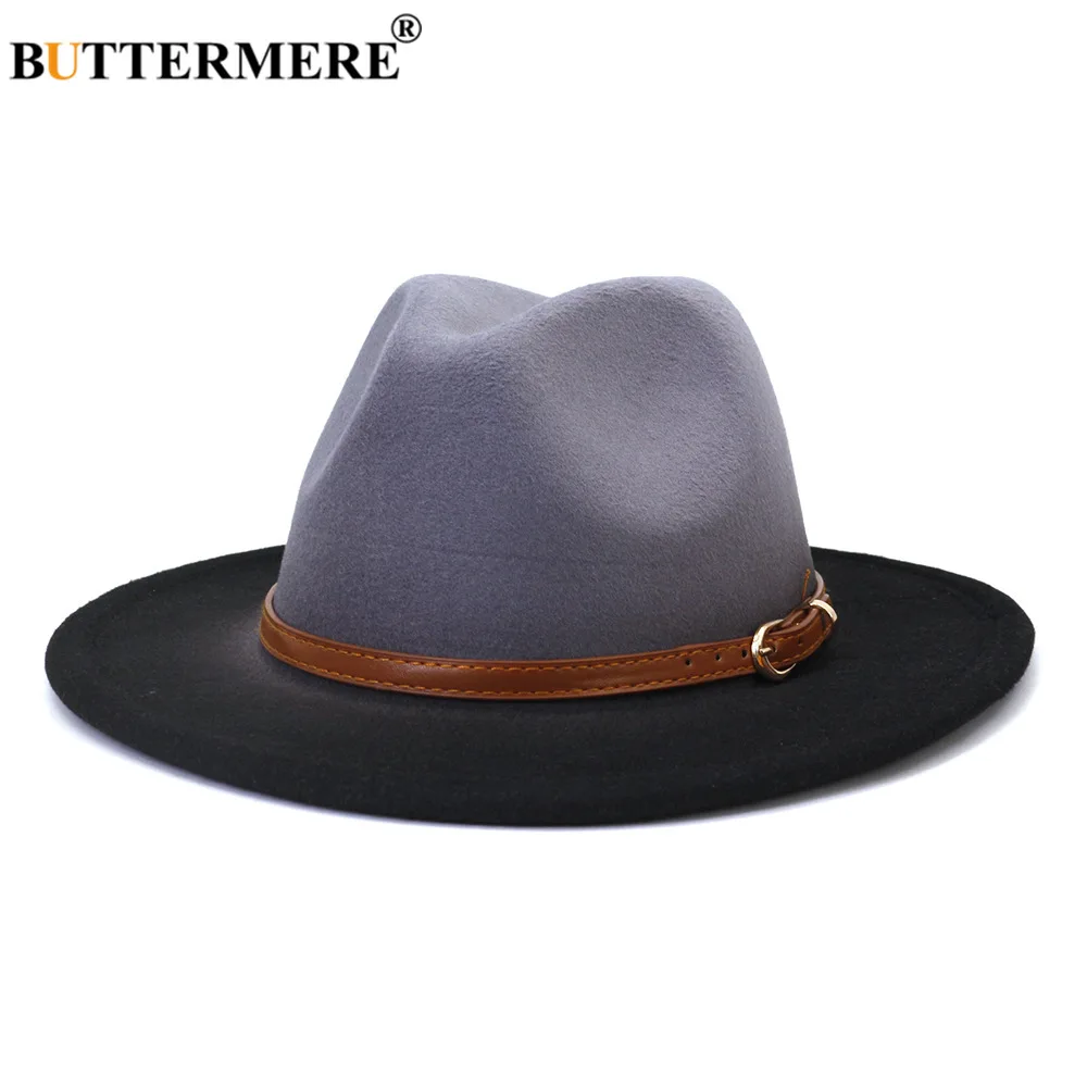 

BUTTERMERE Brand New Design Fedora Hat Gradient Color Hats for Women Men Autumn Winter Wide Brim Jazz Caps Panama Felt Hat