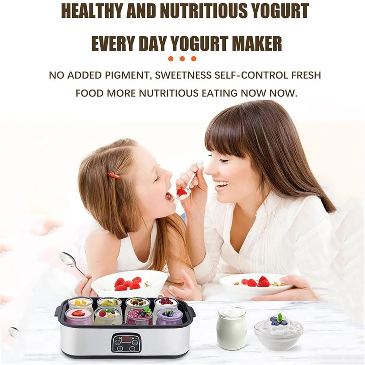 【Newest AT03】Automatic Yogurt Maker with 8 Glasses Professional Adjustable Temperature Time Yogurt Maker Ice Cream UK Plug